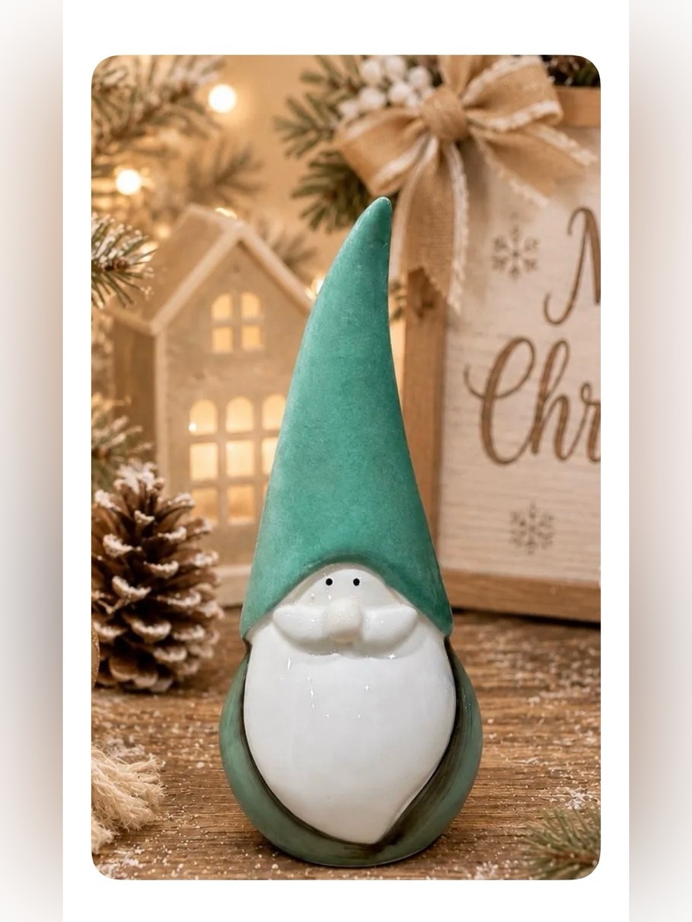 Green Gnome Holiday Figurine - Home Holiday 9”